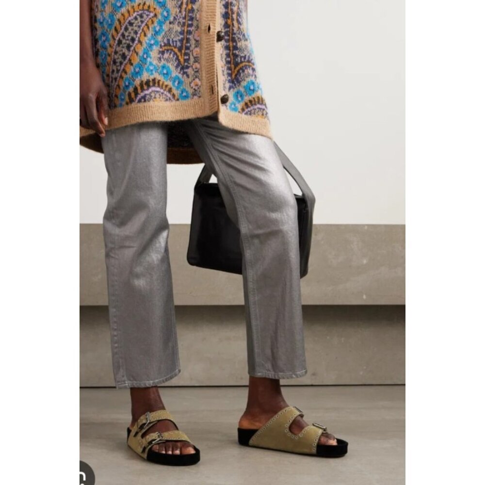 Isabel Marant Suede Studded Slide Sandals Double Buckle Taupe EU 36 - Picture 14 of 15